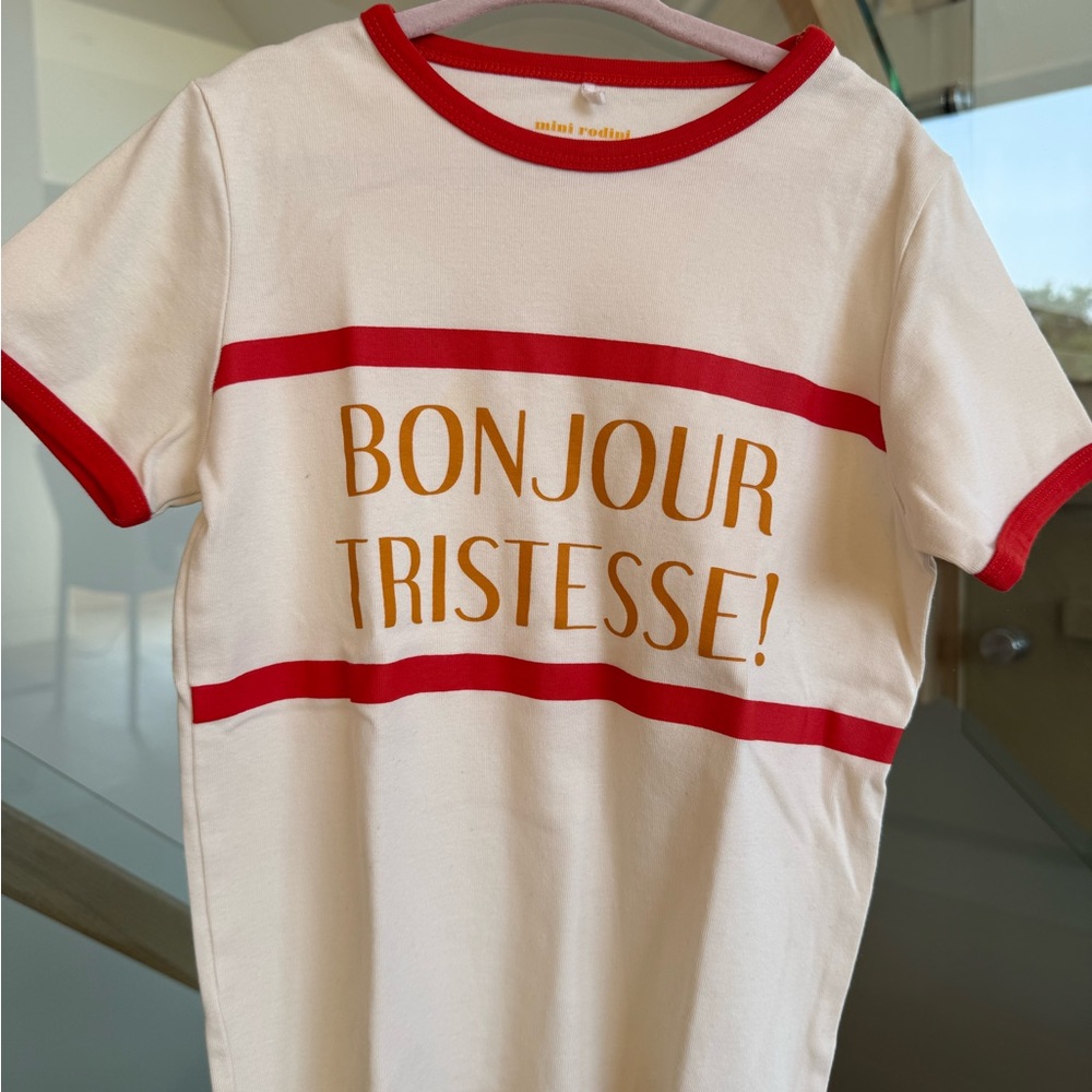 Mini Rodini Cream Tee with Red and Gold Accents